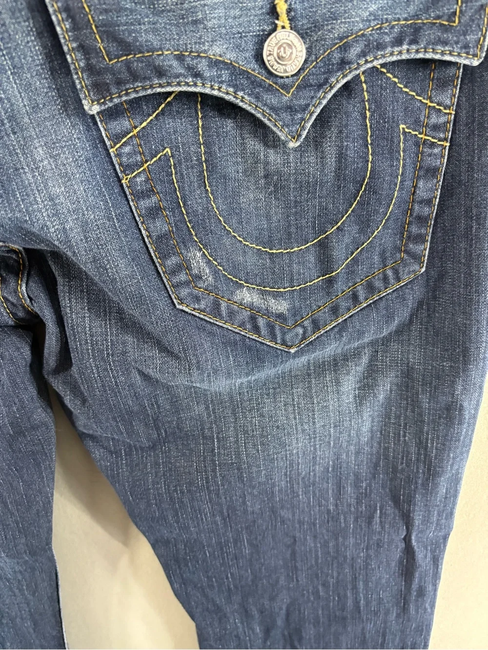 True Religion Mens Slim Pocket Flap Jeans Size 36X34 Blue